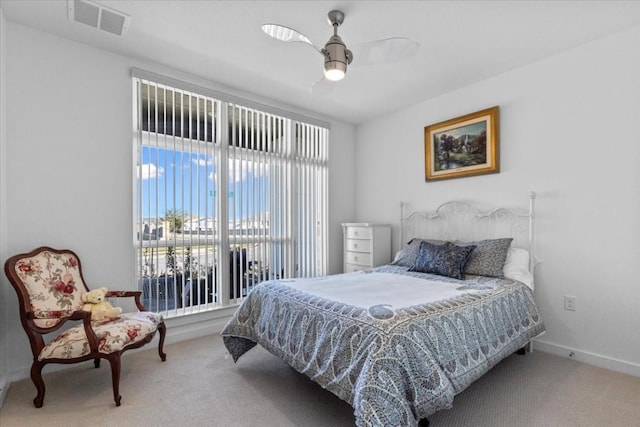 bedroom featuring carpet and ceiling fan