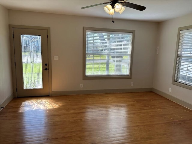 interior space featuring ceiling fan and hardwood / wood-style floors