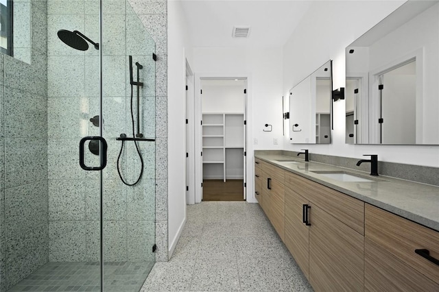 bathroom featuring vanity and walk in shower