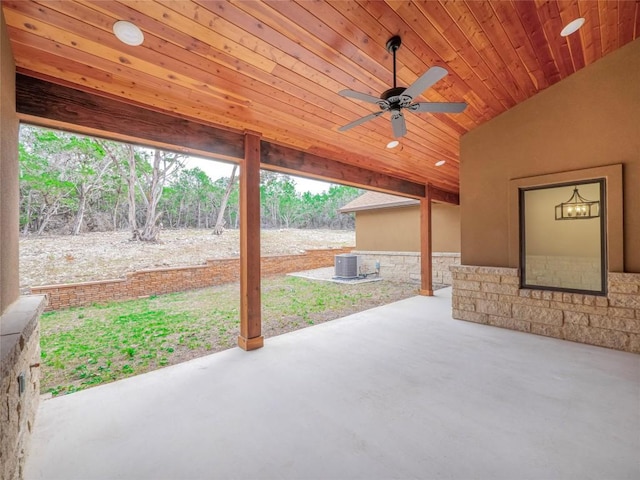 view of patio with central AC and ceiling fan