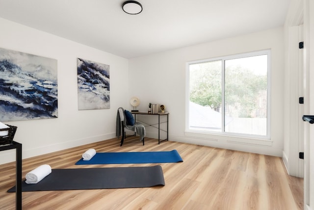 exercise area featuring hardwood / wood-style floors