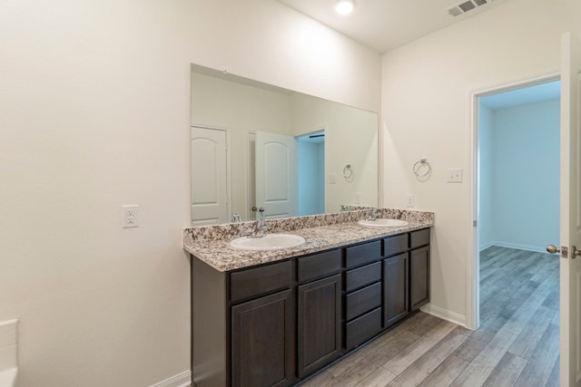 bathroom featuring hardwood / wood-style floors and vanity