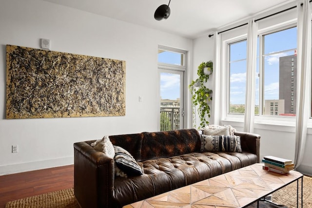 living room with hardwood / wood-style flooring