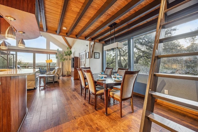 sunroom / solarium with lofted ceiling with beams and wood ceiling