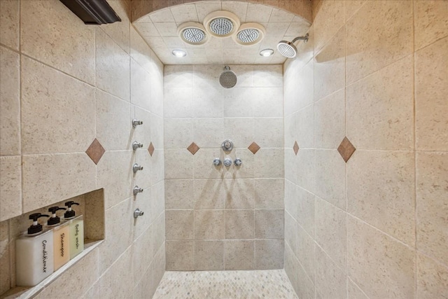 bathroom with a tile shower