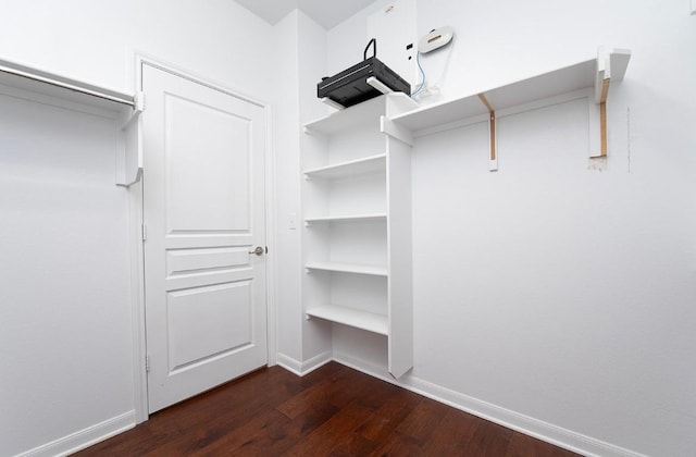 spacious closet featuring dark hardwood / wood-style floors