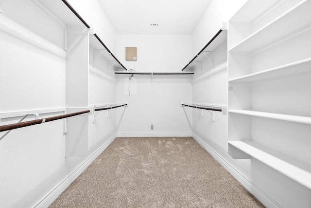 spacious closet featuring light carpet