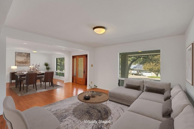 living room with light wood-type flooring