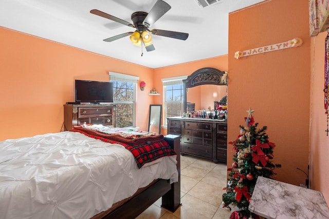 455 High View Ranch Dr, Cedar Creek, TX 78612 - bedroom featuring light tile patterned flooring and ceiling fan