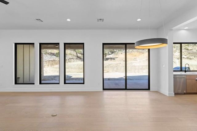 empty room featuring light hardwood / wood-style flooring and sink