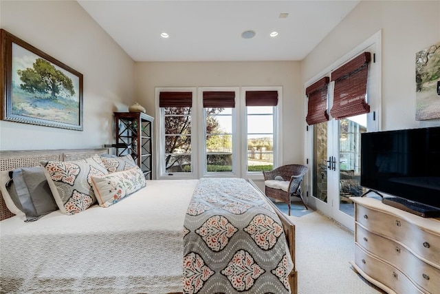 403 Rough Hollow Cv, Austin, TX 78734 - bedroom with carpet flooring, french doors, access to outside, and recessed lighting