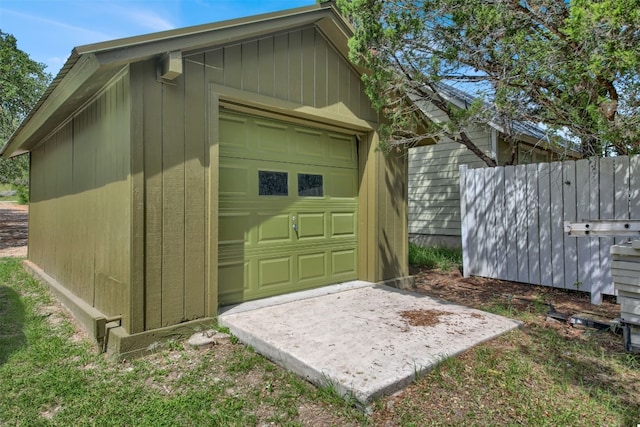 view of outbuilding featuring a garage