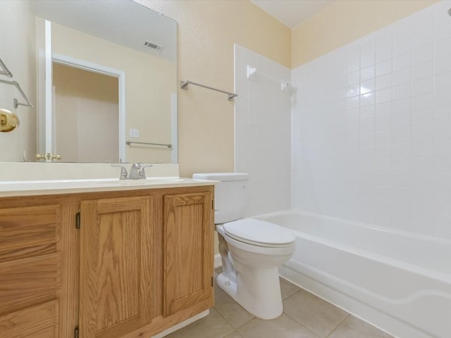 full bathroom with tile patterned flooring, vanity, toilet, and shower / washtub combination