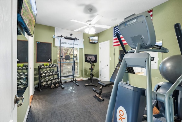 gym with ceiling fan