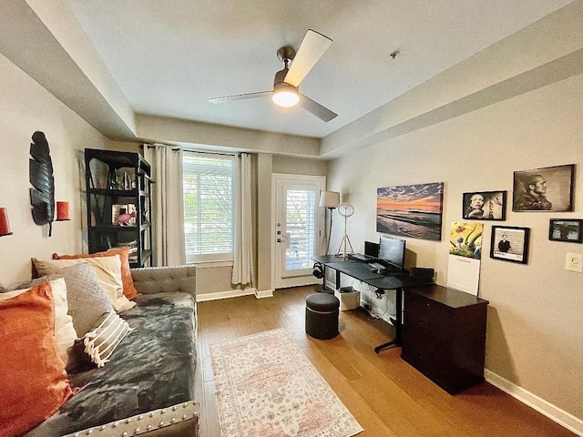 office area featuring ceiling fan and wood-type flooring