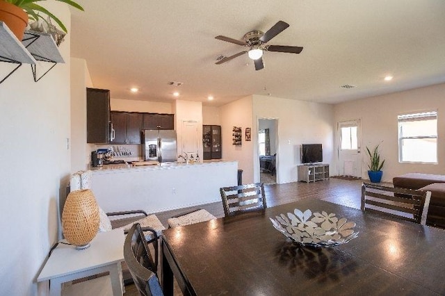 dining area with ceiling fan