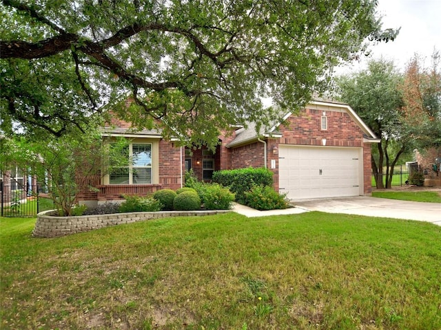 5021 Pyrenees Pass, Austin, TX 78738 - view of property hidden behind natural elements with brick siding, driveway, and an attached garage