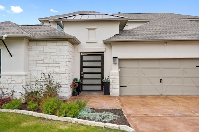 property entrance with a garage