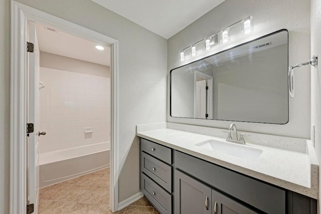 bathroom featuring tile patterned floors, vanity, and shower / bath combination