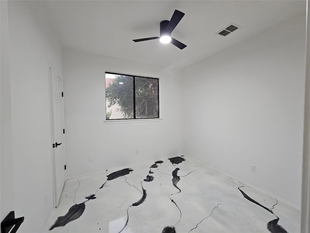 empty room with visible vents and a ceiling fan