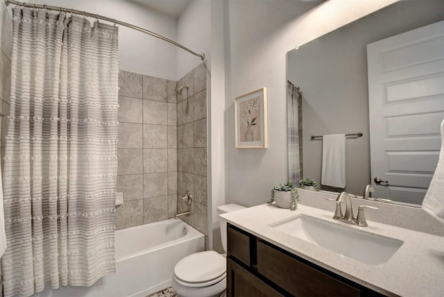 full bathroom with vanity, toilet, and shower / bathtub combination with curtain