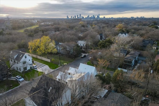 view of aerial view at dusk