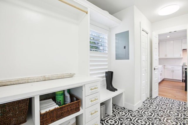 mudroom with electric panel