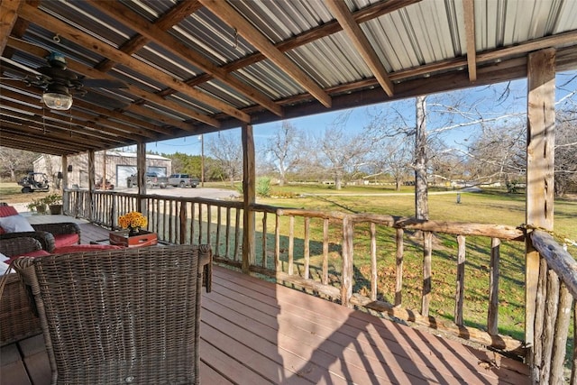 wooden deck with ceiling fan