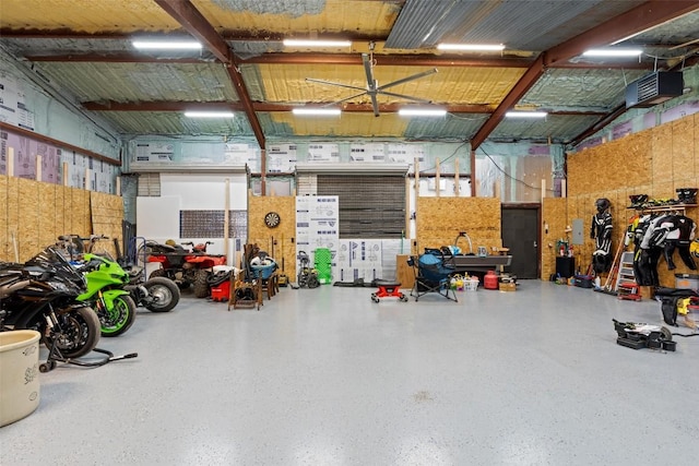 garage featuring a workshop area