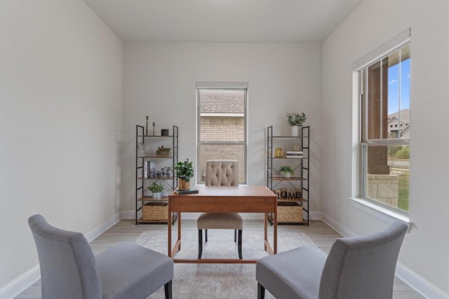 office area featuring light hardwood / wood-style floors