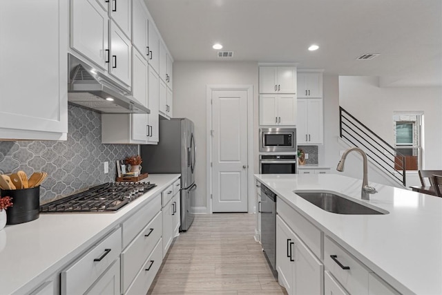 kitchen featuring white cabinetry, stainless steel appliances, sink, and decorative backsplash