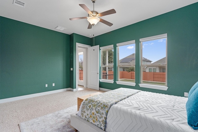 bedroom featuring carpet floors and ceiling fan