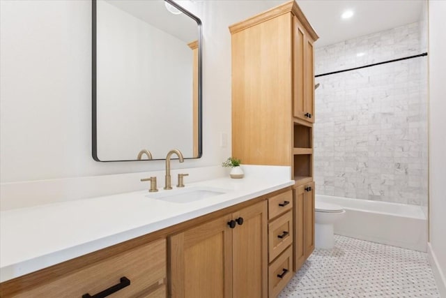 full bathroom featuring vanity, toilet, and tub / shower combination