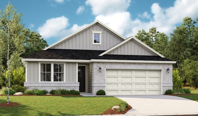 view of front of property with a front yard and a garage