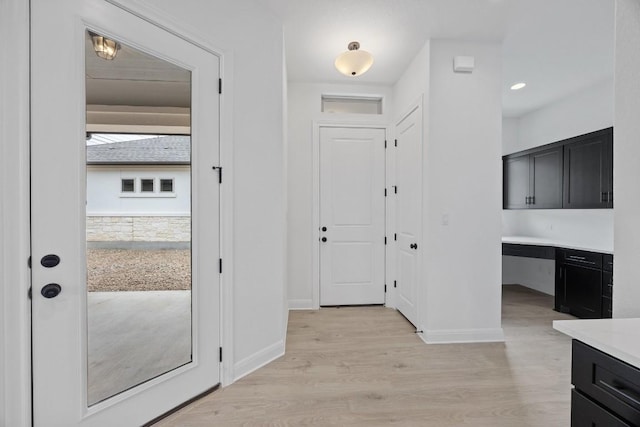 foyer entrance with light hardwood / wood-style floors