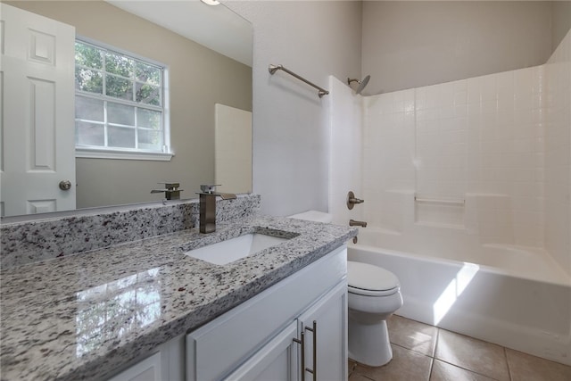 full bathroom featuring shower / bathing tub combination, tile patterned flooring, vanity, and toilet