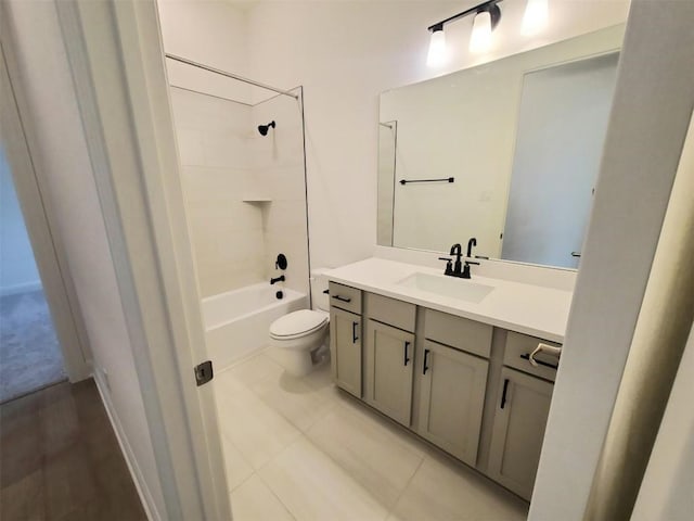 full bathroom with tile patterned flooring, vanity, toilet, and shower / bathtub combination