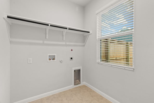 laundry room featuring gas dryer hookup, washer hookup, and electric dryer hookup