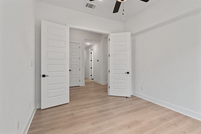 1701 Sauterne Dr, Leander, TX 78641 - empty room with baseboards, a ceiling fan, visible vents, and light wood-type flooring
