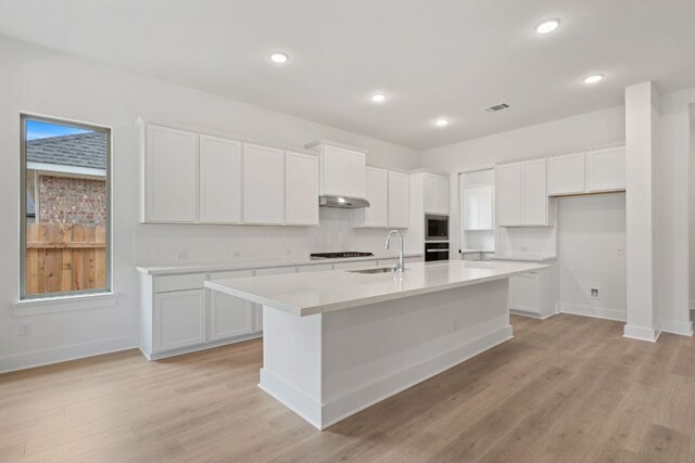 1701 Sauterne Dr, Leander, TX 78641 - kitchen featuring a sink, wall oven, under cabinet range hood, white cabinetry, and stainless steel microwave