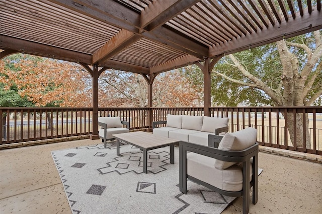 view of patio featuring outdoor lounge area and a pergola