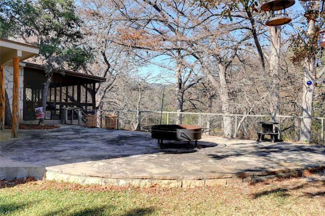 exterior space featuring a fire pit