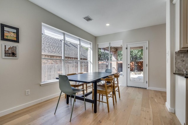 dining room with light wood-type flooring