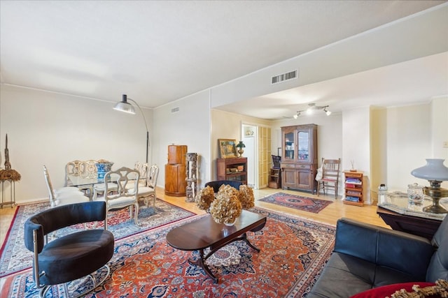 living room with hardwood / wood-style flooring