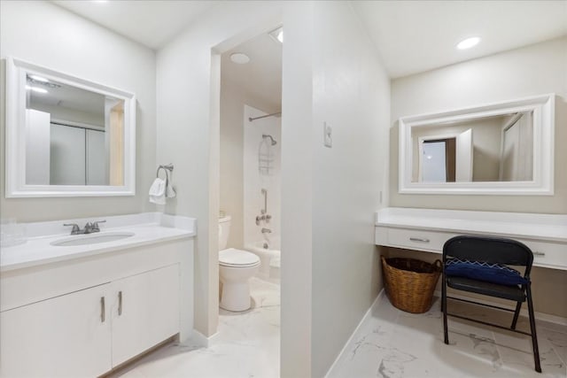 full bathroom featuring vanity,  shower combination, and toilet