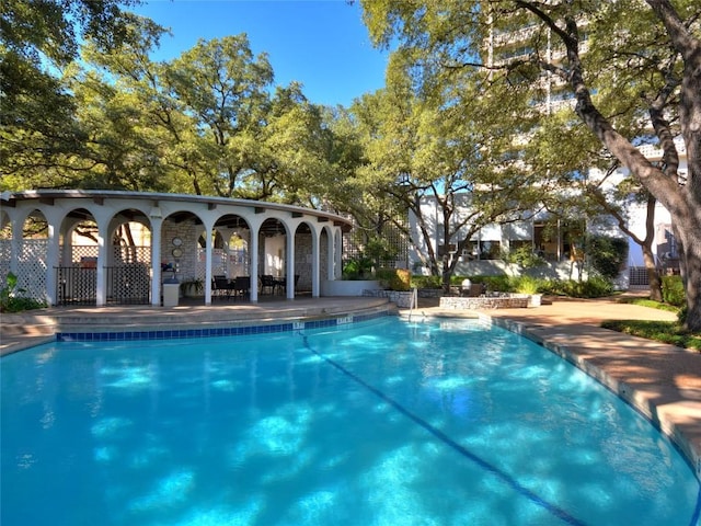 view of swimming pool with a patio