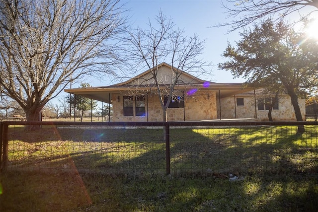 view of front of home with a front yard