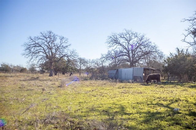 view of yard with a rural view and an outdoor structure