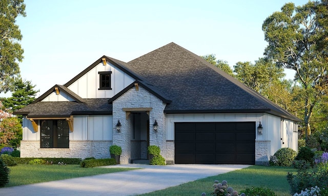 view of front of house featuring a garage and a front lawn