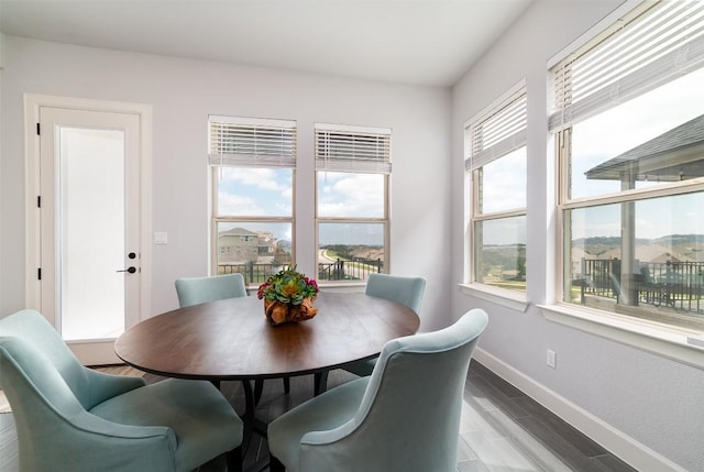 dining room with hardwood / wood-style floors and a healthy amount of sunlight